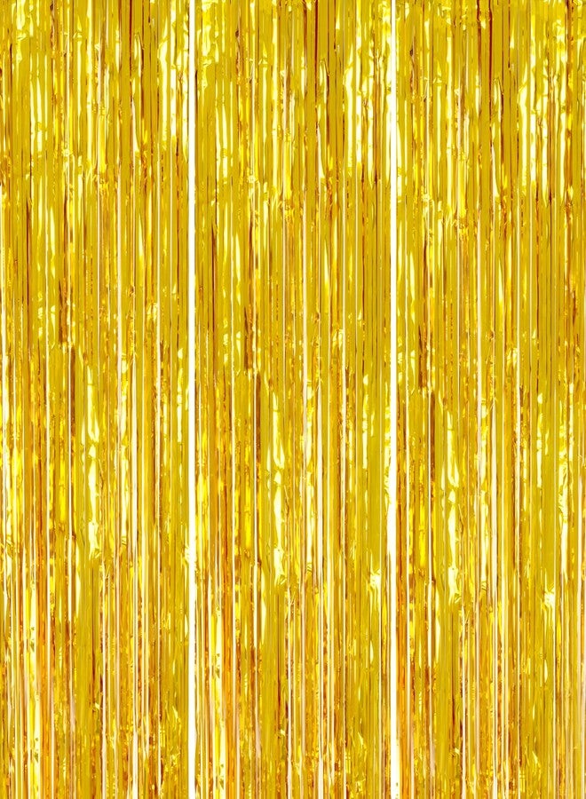 1iAM Golden Foil Curtain Pack of 3-3ftx6ft Fringe Curtains for Party Shimmer Backdrop Decoration for Birthday, Anniversary, Bachelorette, Marriage, Baby Shower, Wedding Party Decoration - Image 1